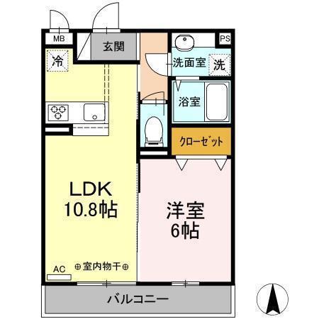 コモンリード華孝 山王(1LDK/3階)の間取り写真