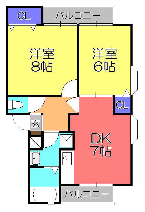 ラルジュS(2DK/1階)の間取り写真