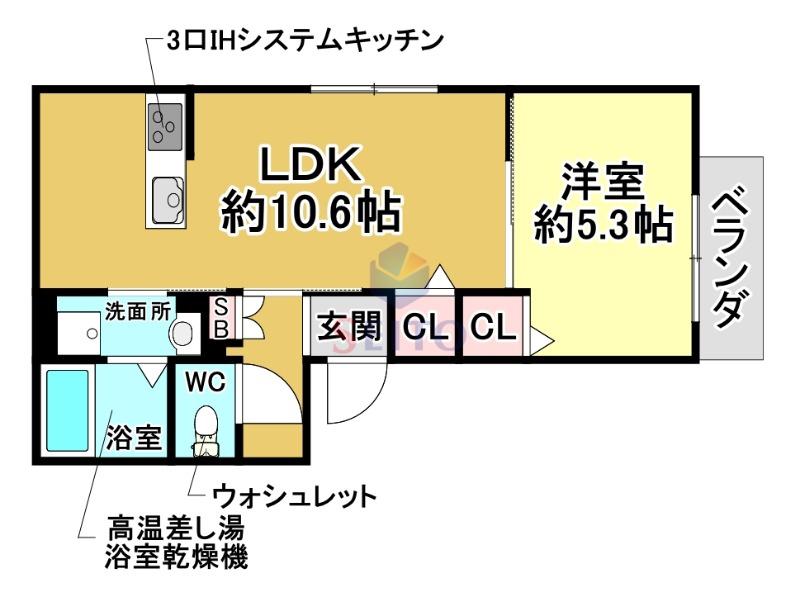 ヴェッツ櫻塚本通(1LDK/1階)の間取り写真