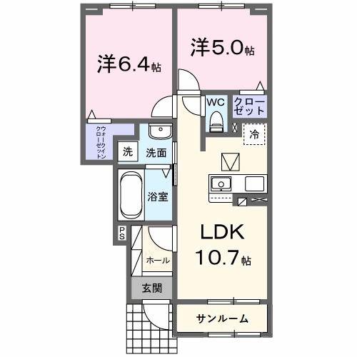 アンソレイエ高浜I(2LDK/1階)の間取り写真
