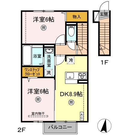 ガーデンサワーダ(2DK/2階)の間取り写真