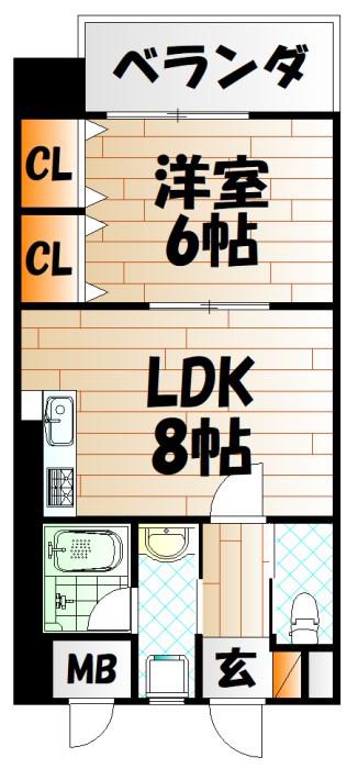 ライオンズマンション城野駅前(1LDK/3階)の間取り写真