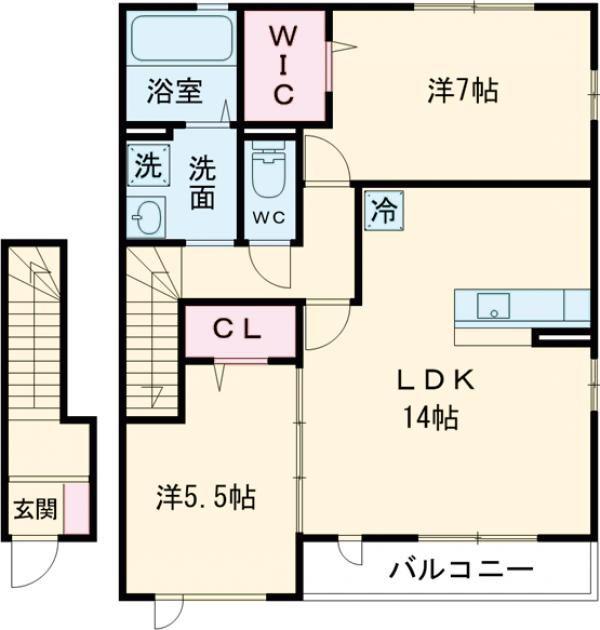 ヴィラファミール(2LDK/2階)の間取り写真