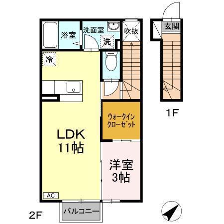 ロイヤルコート茨島(1LDK/2階)の間取り写真