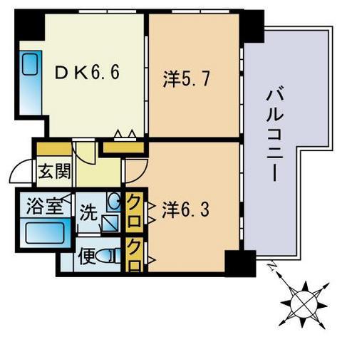 アミューゼ高砂(2DK/6階)の間取り写真