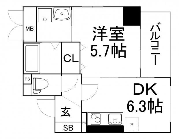 ティベルデ(1DK/5階)の間取り写真