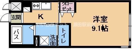 ユニヴァリィ貴船(1K/2階)の間取り写真