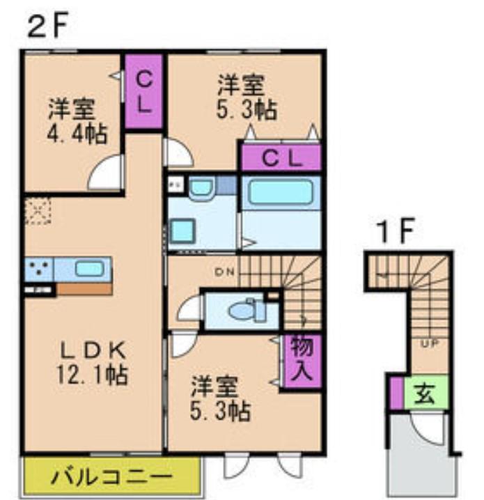 サンラフィーエ上小阪B棟(3LDK/1階)の間取り写真