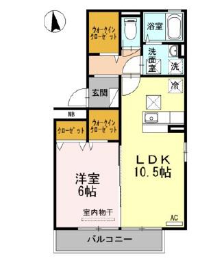 リシェス新山口(1LDK/1階)の間取り写真