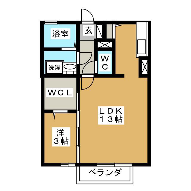 プリマヴェーラB棟(1LDK/2階)の間取り写真