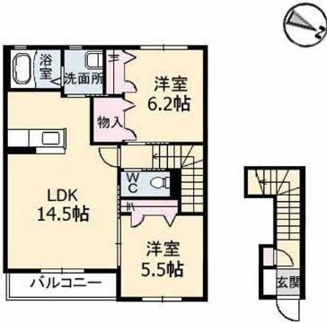 フロレゾン A棟(2LDK/2階)の間取り写真