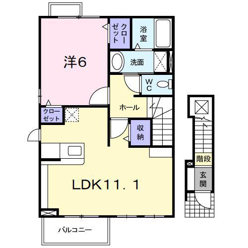 プリメール・ドゥB(1LDK/2階)の間取り写真