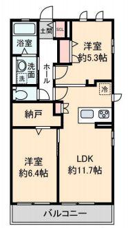 マイカーサ北鎌倉(2LDK/3階)の間取り写真