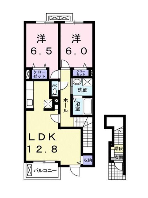 マンダリン フルールI(2LDK/2階)の間取り写真