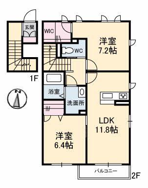 ボヌール I棟(2LDK/2階)の間取り写真