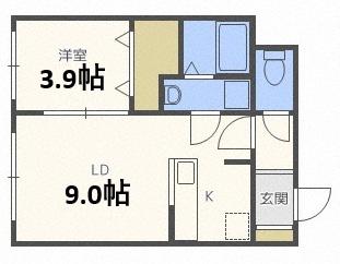 R-FREE厚別(1LDK/1階)の間取り写真