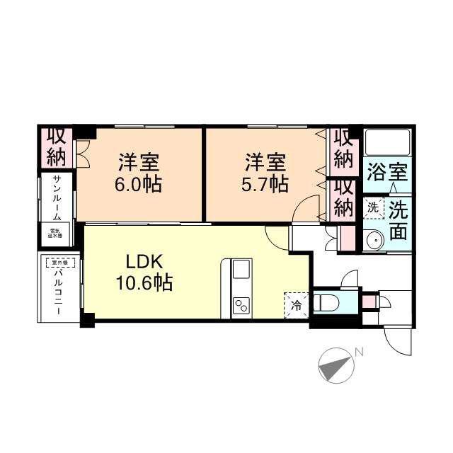 プリズムとなみ中神町(2LDK/1階)の間取り写真