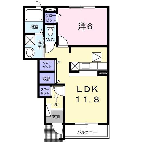 メッゾ マ-ヴェラスB(1LDK/1階)の間取り写真