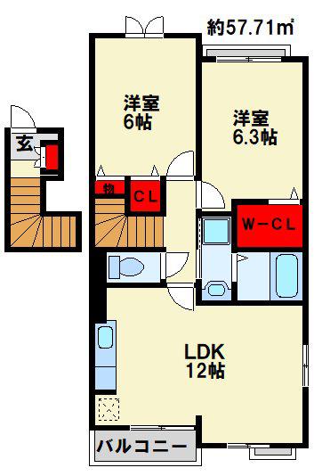 エスペランサB(2LDK/2階)の間取り写真