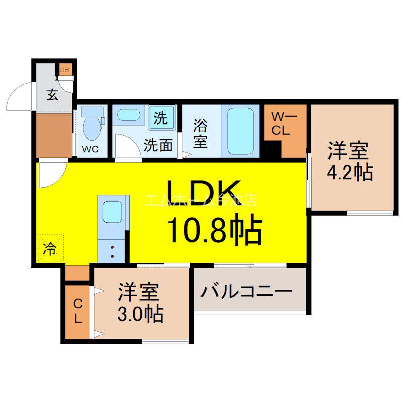 REGALEST PREMA本陣(2LDK/3階)の間取り写真