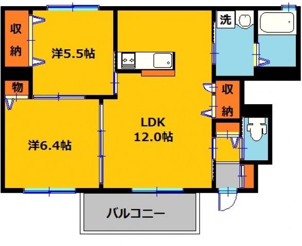 ヴィータ・ヴァロール(2LDK/1階)の間取り写真