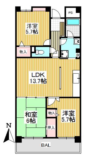 オークレイコート高松I(3LDK/3階)の間取り写真