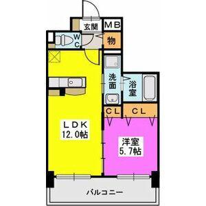 プレジデント正弥久留米駅前(1LDK/6階)の間取り写真