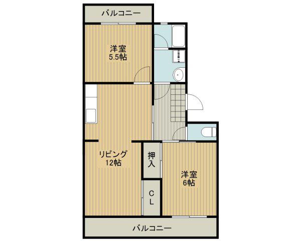 スカイハイツ秋葉(2LDK/3階)の間取り写真