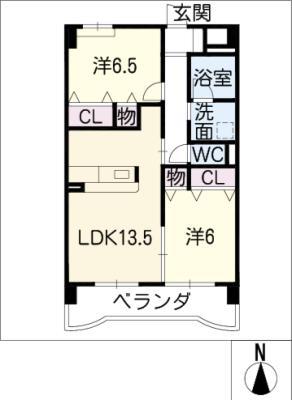 名鉄三河線 新川町駅(愛知) 徒歩13分 6階建 築17年(2LDK/2階)の間取り写真
