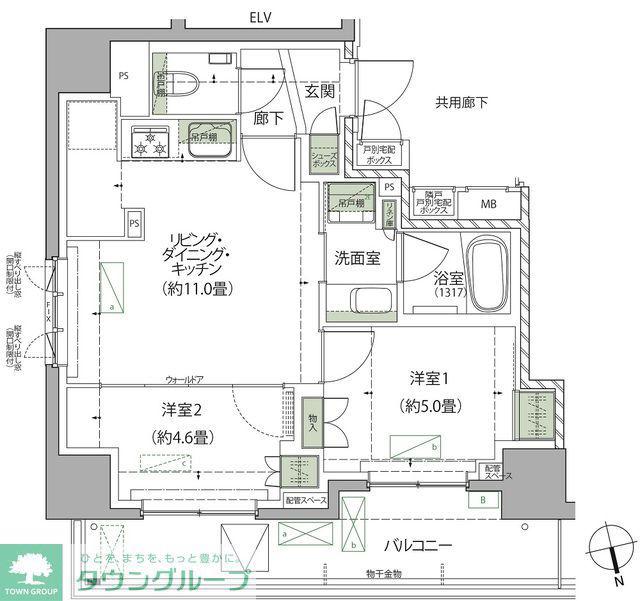 ザ・パークハウス松戸本町(2LDK/3階)の間取り写真