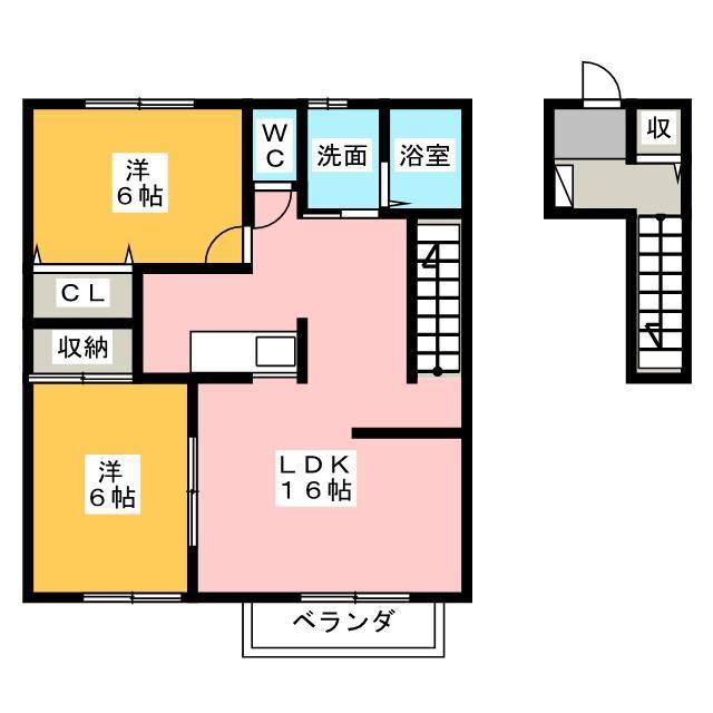 シャルムドミールA・B棟(2LDK/2階)の間取り写真