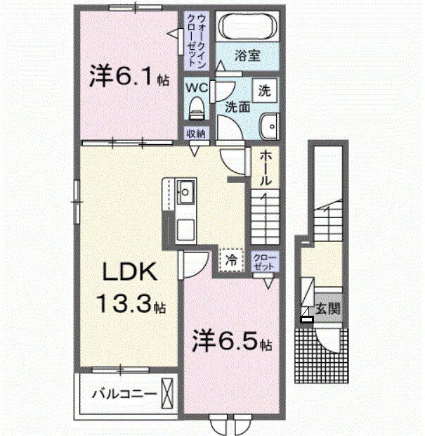 ソレイユI(2LDK/2階)の間取り写真
