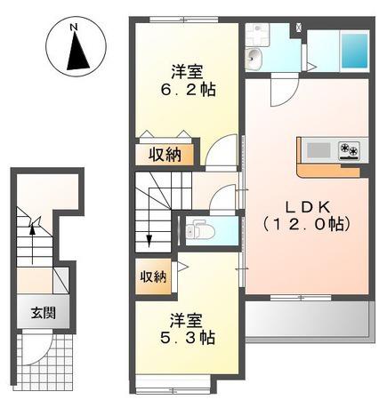 ミルキーウェイY(2LDK/2階)の間取り写真