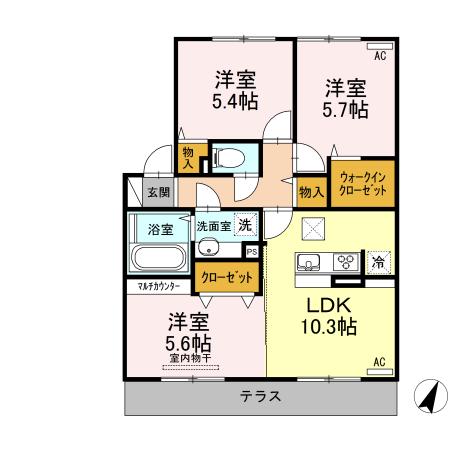 リヤン上南部(3LDK/1階)の間取り写真