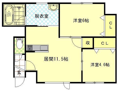 コスモアベニュー六条(2LDK/1階)の間取り写真