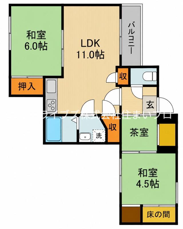 カルチェダムールD棟(2LDK/1階)の間取り写真
