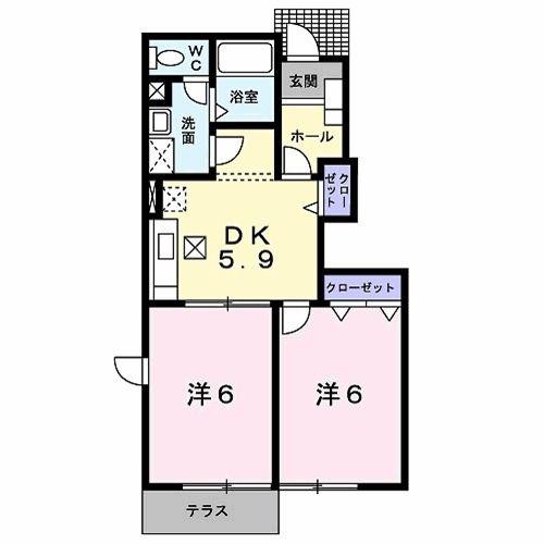 セレーノ御所野(2K/1階)の間取り写真
