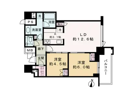 ブランズタワー梅田ノース(2LDK/43階)の間取り写真