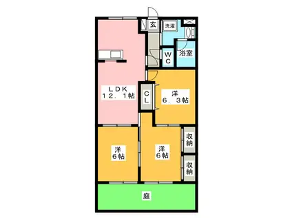 シャングリラ弐番館(3LDK/1階)の間取り写真