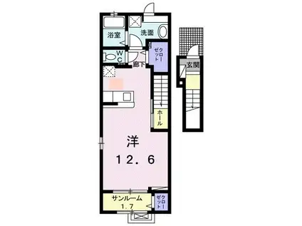 ミニヨン(ワンルーム/2階)の間取り写真