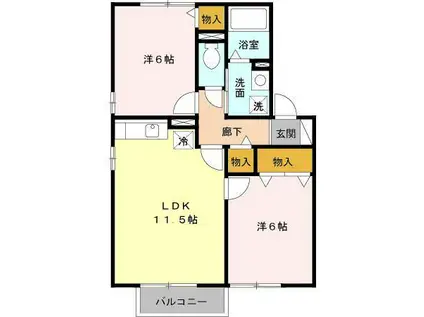 ハイム上野町D(2LDK/2階)の間取り写真