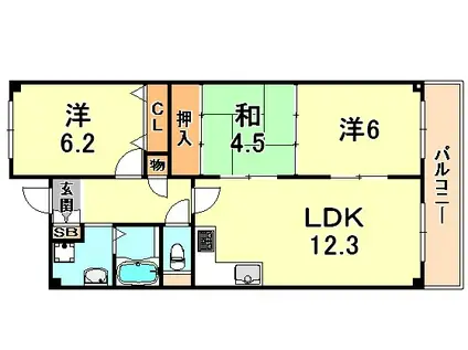 アバンセ六甲パート1(3LDK/2階)の間取り写真