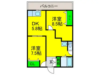 OSAKA平成(2DK/3階)の間取り写真