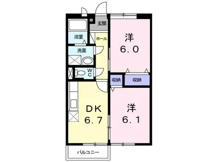 ニューエルディムオガタ(2DK/1階)の間取り写真