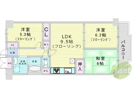 梅田シティビラアクト3(3LDK/10階)の間取り写真
