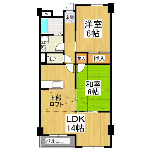 アデューウエダ(2LDK/4階)の間取り写真
