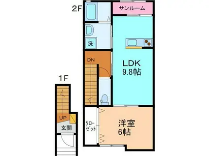 ブルーメ B棟(1LDK/2階)の間取り写真