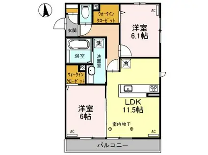 ラディアクレイドル(2LDK/2階)の間取り写真