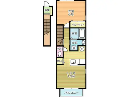 ジャン・アヴニール A棟(1LDK/2階)の間取り写真