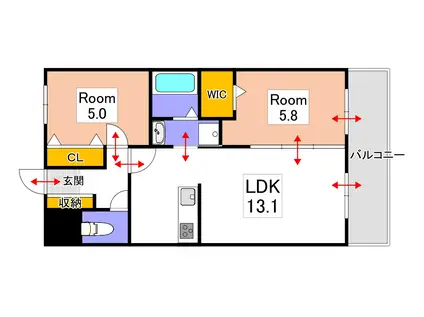 ハレレアII(2LDK/5階)の間取り写真